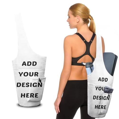 Customized Yoga Mat Bag - Large Opening Long Tote Yoga Mat Carrier Holder Bag with Waterproof Wet Zipper Pocket and Drawstring Water Bottle Pocket - Yoga Bag Fit Most Size Mats