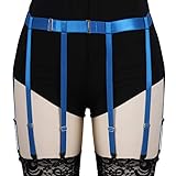 BANSSGOTH Frauen Taille Bein Geschirr Strümpfe Strumpfband Gürtel Riemchen Elastic Adjust Cage Oberschenkel Strumpfbänder Pentagramm Punk Gothic Rave Dance Wear (Königsblau)