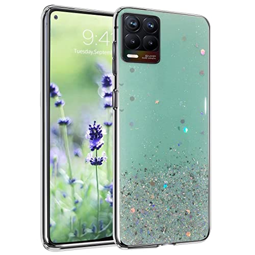 Image of VONZEE Glitter Case Compatible with Realme 8, Non Moving Glitter Stars Cover Soft TPU + Hard PC Bumper Bling Cover for Women Girls Protective Shockproof Phone Case (Green)