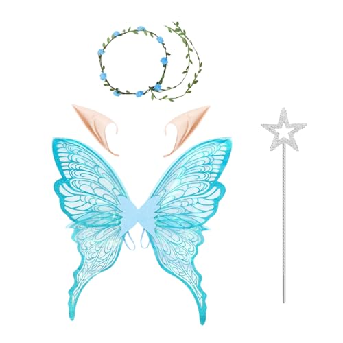 Generisch Juego de disfraz de alas de hada, alas de ángel para disfraces de Halloween y cosplay, accesorios de disfraz con orejas y para mujeres, niñas, adolescentes