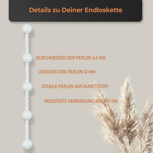 KLEMMFLEX Endloskette für Rollos - 4,5 x 12 mm - 100 cm Bedienlänge - ohne Verbinder - Ersatz Bedienkette für Rollo, Doppelrollo & Jalousien mit Kettenzug