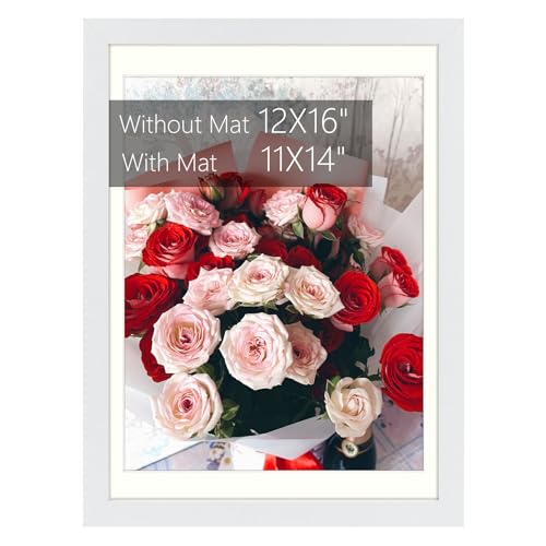 12x16 Picture Frame with Mat for 11x14 Picture, White, 1 Pack