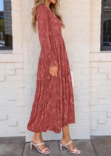 Image of KIRUNDO Spring Wedding Guest Dresses for Women 2026 Maxi Floral Long Sleeve Elegant Ruffle Tiered Flowy Party Long Dress