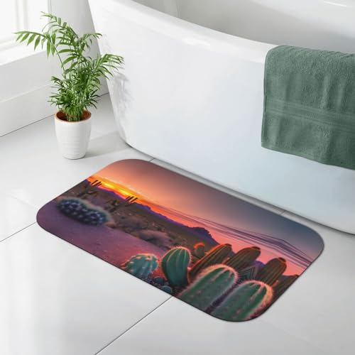 GaxfjRu Alfombrilla de baño grande de tierra de diatomeas con diseño de cactus y atardecer, antideslizante de secado rápido, 19.7 x 31.5 pulgadas