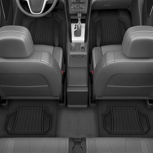 Motor Trend Rubber Car Floor Mats - Durable, All Weather Protection with Non-Slip Backing, Two Tone Accent - For Front and Rear, Black & Gloss Black by Motor Trend - Image 2