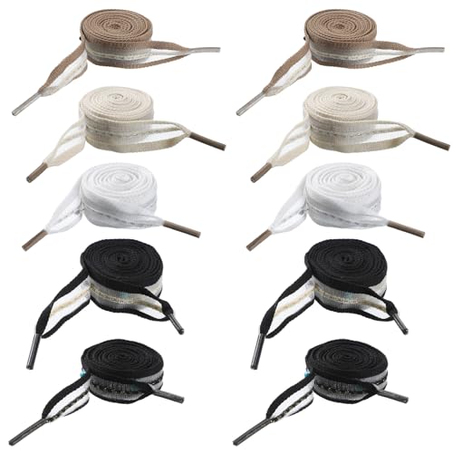 Apojgitn 5 Pairs Ribbon Shoe Laces for Women, 2CM Wide Fancy Flat Shoe Laces Casual Soft Snow Yarn Shoelace Fashion Stripe Shoelaces for Ladies Women Girls Sneakers Sports Shoes