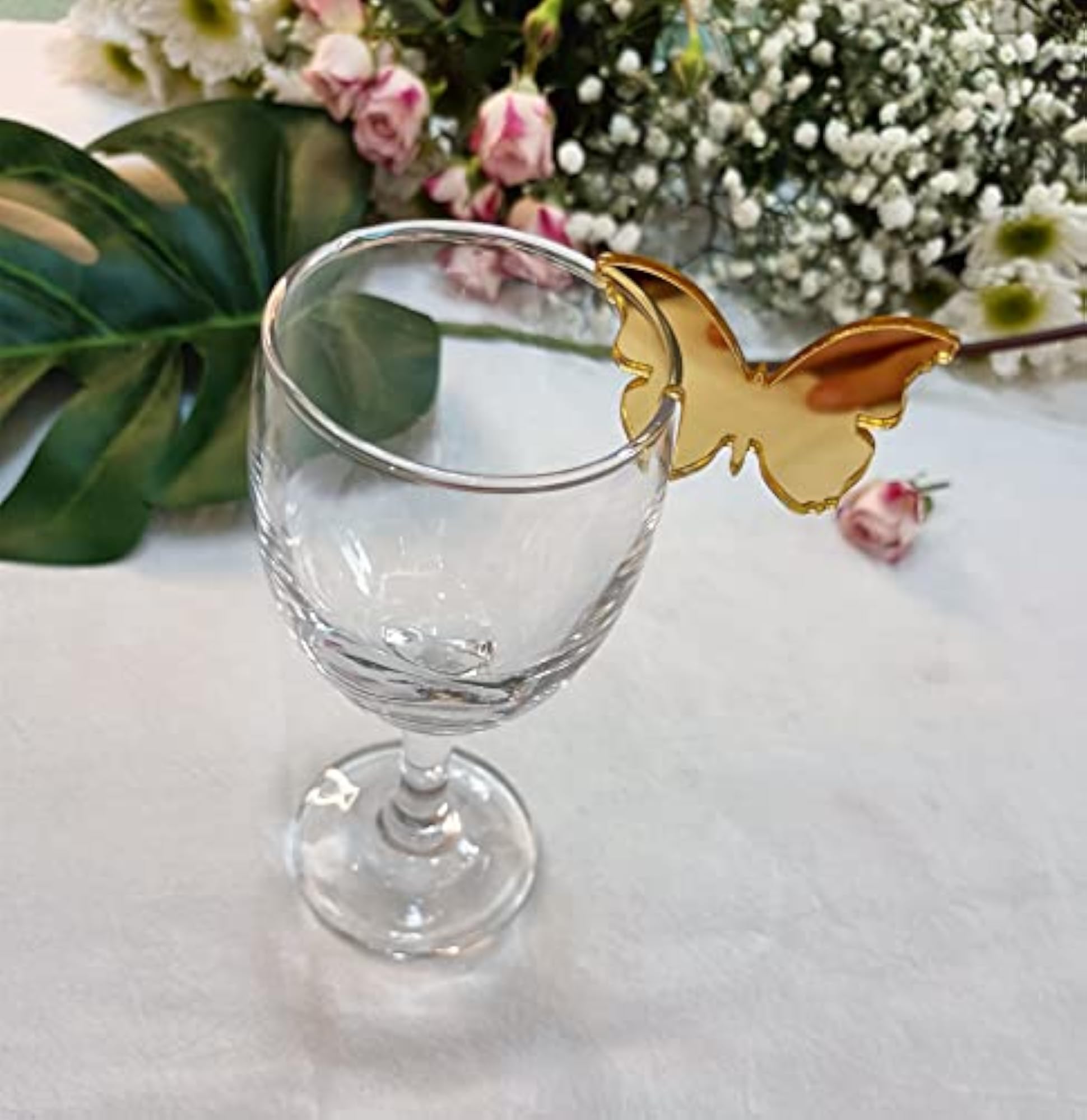 20pcs Mirrored Butterfly Acrylic Drink Markers for Weddings