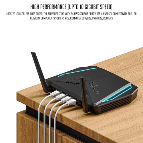 Image of Lapster Cat6 Ethernet Cable, 10-Meter-High Speed 550MHZ / 10 Gigabit Speed UTP LAN Cable Network Cable Internet Cable RJ45 Cable LAN Wire, Patch Computer Cord Gigabit Category 6 Wires for Modem Router