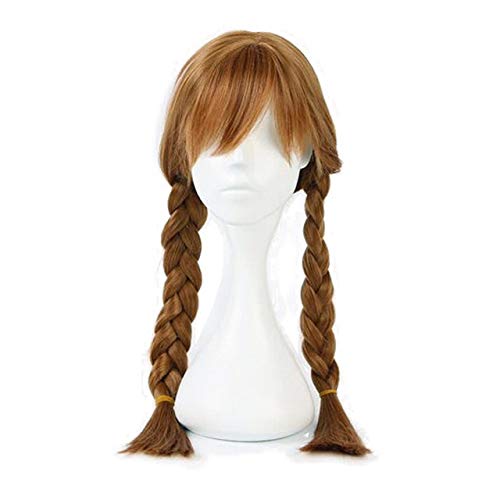 GJBXP alta calidad Anime Cosplay princesa Elsa Anna peluca rubia marrón trenzado sintético pelo falso pelucas de disfraces de Halloween para adultos Anna peluca larga