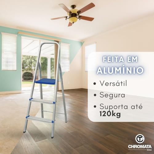 Escada De Alumínio 3 Degraus Doméstica Leve 1ano Garantia