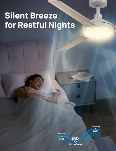 Image of DREO Ceiling Fans with Lights and Remote, 52'' White Ceiling Fan, 5CCT, 6-Level Dimmable, 6 Speeds, Quick-install, Quiet Reversible DC Motor, 1-4-8H Timer, Bedroom Ceiling Fan