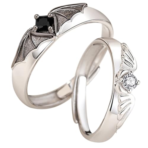 Bague de déclaration ange démon et anneaux d'ailes ajustables pour femme et adolescente chic