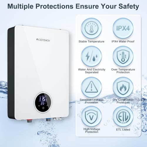 Tankless Electric Water Heater, ECOTOUCH 18kW Instant Water Heater On Demand 240V Under Sink Water Heaters Point of Use with ETL Certificated Self-Modulation ECO180S White - Thumbnail 6