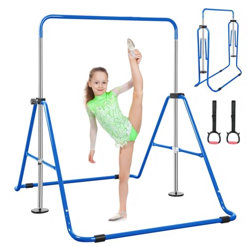 UMIKOOL DIRECT Expandable Gymnastics Bars with Ring, Adjustable Height Gymnastic Horizontal Bars, Gym Junior Training Bar Children Folding Training Monkey Bars for Kids