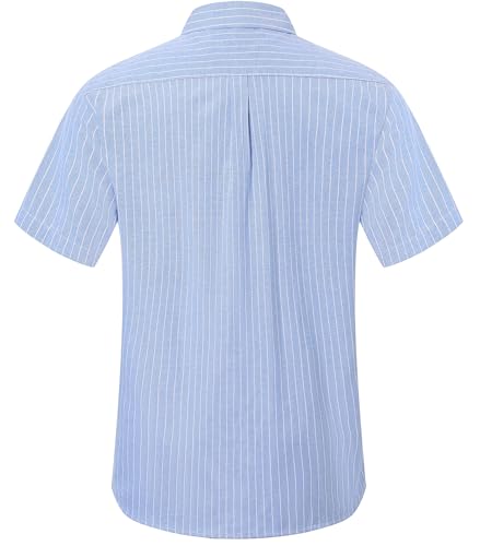 Image of SANGTREE Men & Boy Striped Multicolor Oxford Cotton Shirt,Comfortable Fit,Short Sleeve Collared Shirt