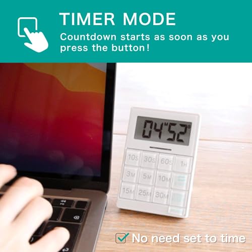 dretec One-Push Timer, Just Press, Easy, Time Saving, Interval, Silent, Kitchen Timer, Digital, Magnet, Stand, Light, Study, Muscle Training, Sports, White by dretec - Image 4