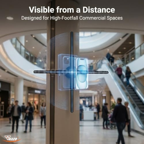 Image of TONZO 3D Hologram Fan Display 100cm (39.3 Inch) with 4 Blades | Wall Mount hologram projector 3d Advertising Display | 1184 LEDs, 2600 x 1184 Resolution, WiFi App Control, Bluetooth Audio Support, 8GB Storage | 1 Year Warranty