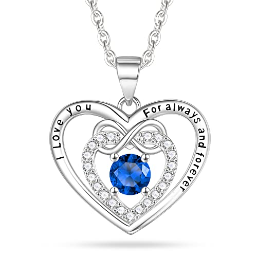 Heart Birthstone Necklace for Women, 925 Sterling Silver Necklace Heart Necklaces for Women Infinity Necklace September Birthstone Necklace for Women Silver Heart Necklace Birthstone Jewelry for Women