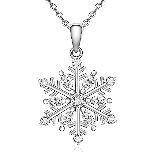 Snowflake Necklace for Women Sterling Silver Winter Snowflake Pendant Necklace Snow White Cubic Zirconia Friendship Jewelry Christmas Holiday Gifts - Main Image