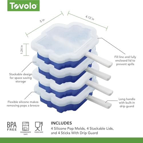 Image of Tovolo Truck Popsicle Mold Pack of 4 Silicone Ice Pop Makers with Sticks for Kids, Stackable Construction Vehicle Shaped Frozen Treats, BPA Free Dishwasher Safe Truck Molds for Popsicles