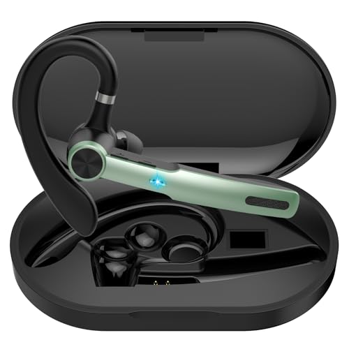 Qecnato Auriculares Manos Libres, Auricular Bluetooth Inalámbrico Negocio con Micrófono, Reproducción de 60H Pantalla LED Monoaural Auricular, Verde
