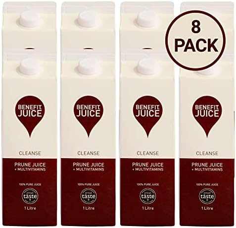 Benefit Drinks 100% Pure Prune Juice - 8 x 1L Cartons - Concentrate Juice Health Drink with with Vitamin A,C and E- Health Foods - Healthy Drinks
