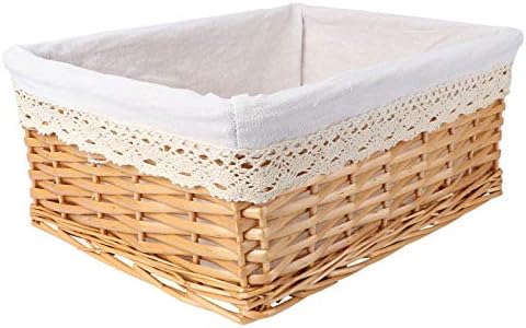 Yardwe Wicker Storage Basket With White Lining, Large Storage Basket Bin Storage Cube Box for Home Office Closet Toys Clothes Kids Room Nursery (L)