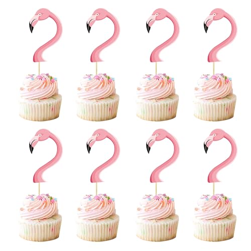 24 PCS Edible Flamingo Cupcake Toppers Flamingo Cupcake Toppers Picks for Summer Party Birthday Party Baby Shower Party Decorations