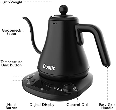 Dualit Pour Over Fast Boil Electric Kettle - Matt Black -Gooseneck Precision Spout - Digital Display Screen - Highly Energy Efficient 800ml Capacity - 72960