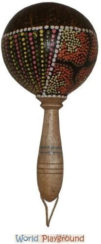Hand Painted Brown Coconut Maraca / Rumba Shaker Instrument