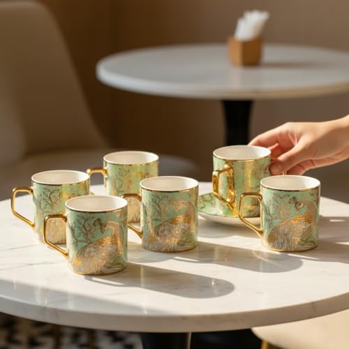 Femora Handcrafted Ceramic Coffee Mugs Indian Golden Tea Cups Set