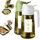 TrendPlain - 16oz Olive Oil Dispenser for Kitchen - 2 in 1 Olive Oil Dispenser and Oil Sprayer - Olive Oil Dispenser Bottle w/Stickers - Olive Oil Sprayer for Cooking 2Pcs White&Green (Light Blockage)