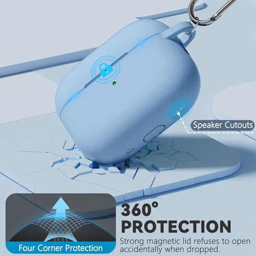 Image of Ljusmicker for AirPods Pro 3 Case 2025 with Cleaner Kit,Soft Silicone Protective Cover for Apple AirPods Pro 3rd Generation Cases for Women Men,for AirPod Pro 3 Cover with Keychain-Magnetic Sky Blue