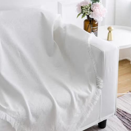 syxwRS White Throw Blanket Knitted Blanket for Soft Sofa Solid Lightweight Decorative Blankets with Tassels Washable Rug Beach Blanket for Bedspreads Sofa Bedroom Armchair Decor 130x180cm (White) by syxwRS - Used condition - Image 2