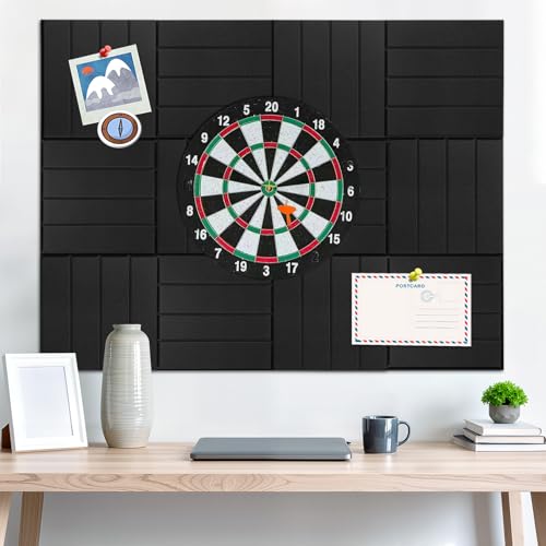 CEIEVER Duża filcowa tablica do przypinania, samoprzylepna, 120 x 90 cm, dekoracyjna tablica do notatek, 12 sztuk, paski, płyta filcowa, panele ścienne, samoprzylepna, do domu, szkoły, biura (czarna)