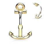 Body Accentz Belly Button Ring Navel Ship Anchor Navel Ring 316L Surgical Steel 14 Gauge