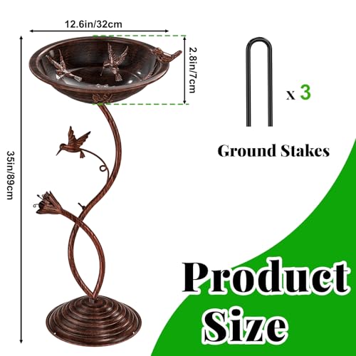 Gouisalin 35" Tall Pedestal Vintage Bird Bath for Outside, Metal Birdbaths Bowl with with Bird Figurine for Outdoors, Bird Bath Bowl Birdfeeder for Garden Yard Lawn Decor by Gouisalin - Image 2