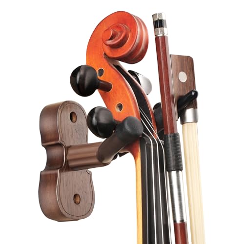 Violin Viola Wall Mount Hanger,Violin Viola Hook,Black Walnut Violin holder,with Bow Hook,Home & Studio Wall Mount Violin Hangers (Black Walnut)