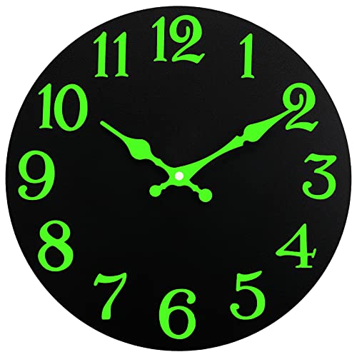 DIYZON Reloj de Pared Luminoso, Silencioso sin Tic-TAC 30 CM Funciona con Pilas Relojes de Pared con luz Nocturna, Reloj de Pared de Madera sin Vidrio, Decorativo para Cocina Hogar