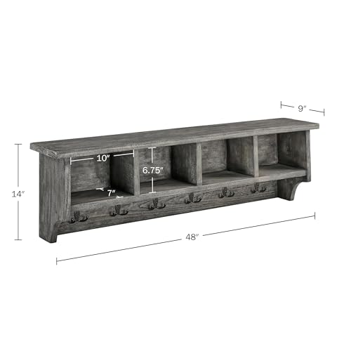 Alaterre Furniture Pomona Entryway Coat Rack – Rustic Farmhouse 48-Inch Wall-Mounted Coat Rack with 6 Double Hooks & 4 Open Cubbies – Solid Wood Mudroom Storage for Entryway or Hallway (Slate Grey) by Alaterre Furniture - Image 3
