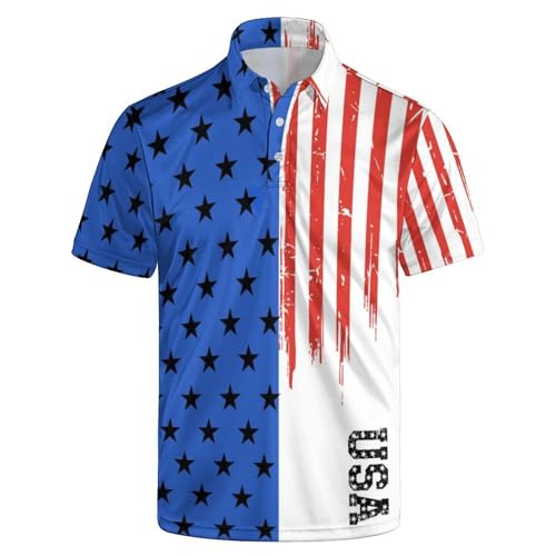 Socira USA American Flag Men‘s Golf Shirt Funny Polo Shirts Short Sleeve Golf Polo Shirts Gifts Print Shirts XL