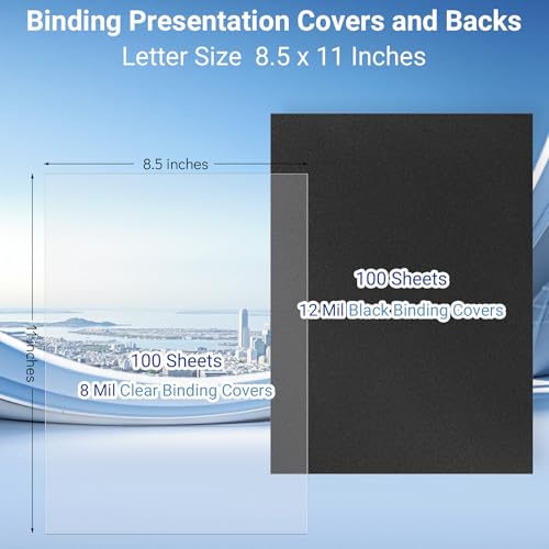 Ndsox 200 Pack Binding Covers and Backs Set 8.5 x 11 Inches Letter Size, 100 8-Mil Clear Binding Covers, 100 12-Mil Black Sand-Textured Binding Presentation Polycovers, Un-Punched, Square Corners by Ndsox - Image 2