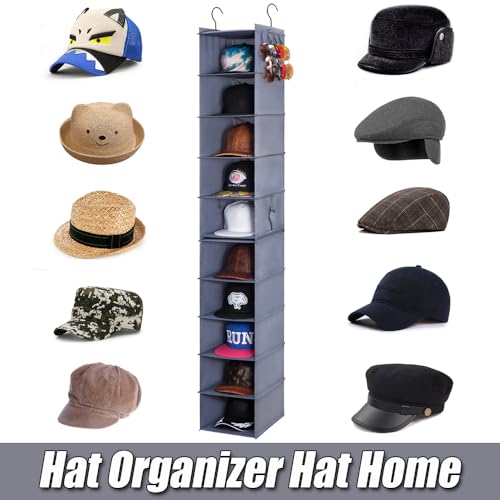 LADYBRO Baseball Cap Storage for Closet Hanging Hats Organizer 10-Shelf Hat Racks 2Pcs 5-Shelf Hat Storage Newsboy Hat Trucker Cap Boxes Container Hat Display Hanger Hat Holder Oxford Cloth