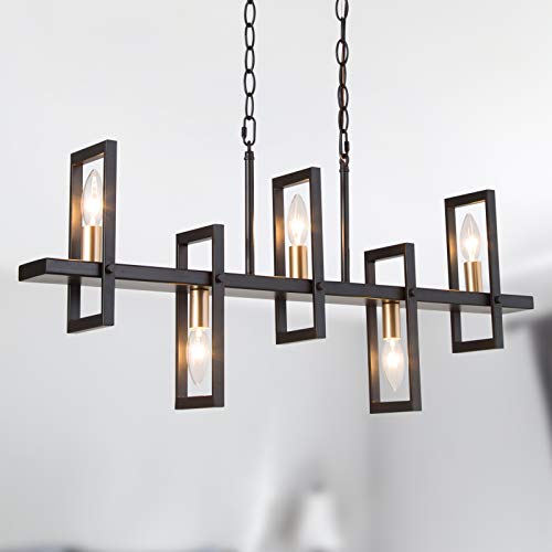 Phosant Lighting Modern Farmhouse Chandelier, 5-Light Gold Chandelier For Dining Room, 32" Island Lights For Kitchen In Matt Black Finish #TOP7