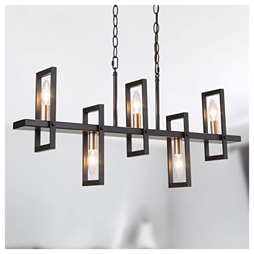 PHOSANT LIGHTING Modern Farmhouse Chandelier, 5-Light Gold Chandelier for Dining Room, 32" Island Lights for Kitchen in Matt Black Finish