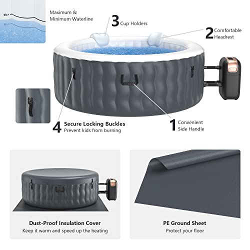 Goplus Inflatable Hot Tub Spa, 71Inch X 27Inch 4 Person Portable Hot Tub W/ 108 Massage Bubble Air Jets, Filter Cartridge, Pump, Tub Cover, Ground Sheet, Indoor & Outdoor Heated Tub (Gray) #TOP5