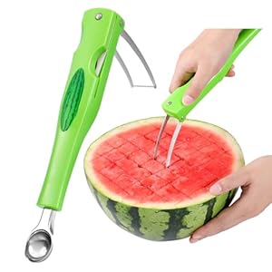 Premium Watermelon Cutter – 3 in 1 Watermelon Cutter Slicer Tool – Foldable Watermelon Slicer – Fruit Cutter for Kitchen Gadgets – Stainless Steel Watermelon Knife – Melon Baller Scoop