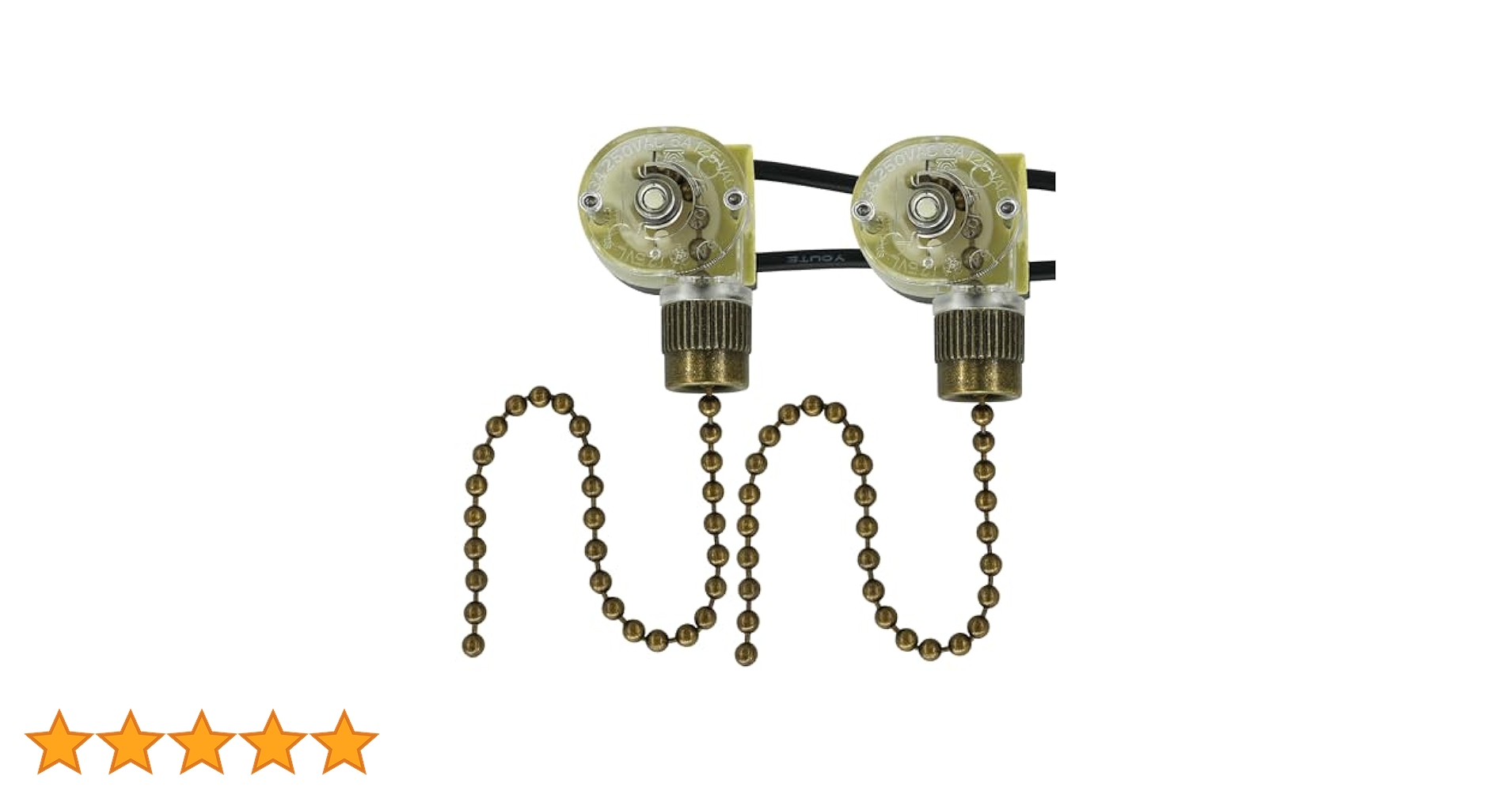 YukiHalu Ceiling Fan Pull Chain Switch ZE-109, 2 Wires On