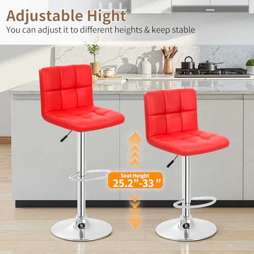 Image of BestOffice Bar Stools Set of 2, Adjustable PU Leather Swivel Barstools, Modern Counter Stools with Back and Footrest, Counter Height Barstools for Bar, Kitchen and Dining Room