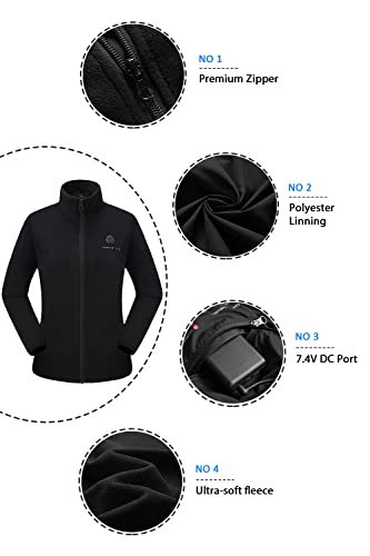 Venustas Women's Fleece Heated Jacket With Battery Pack 7.4V, 5 Heating Zones, Fleece Heated Coat With Premium Zippers #TOP4